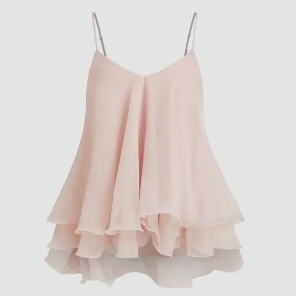 Cider Ruffle Hem Knotted Layered Mesh Cami Top - Picture 2 of 10